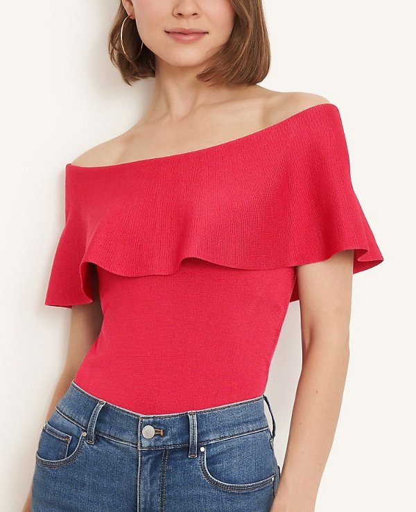 Ruffle Off The Shoulder Sweater | Ann Taylor