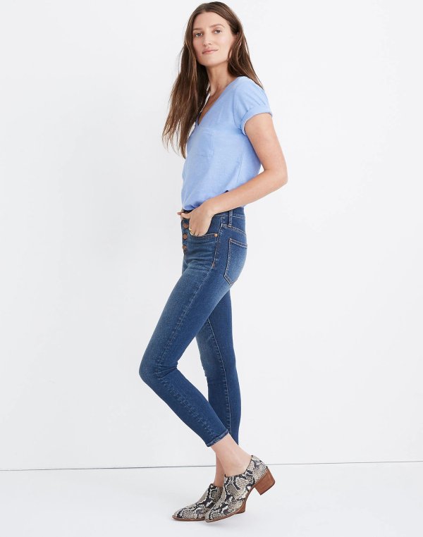 Petite 9" Mid-Rise Skinny Crop Jeans: Button-Front TENCEL™ Denim Edition