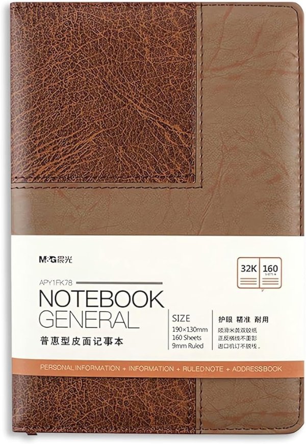 Lined Journal Notebook 310 Pages, Medium A5 Leather Hardcover Notebooks, 5.5in x 8in Diary Ruled Thick Notebook for Writing Travel Business Office School Men Women (Brown)