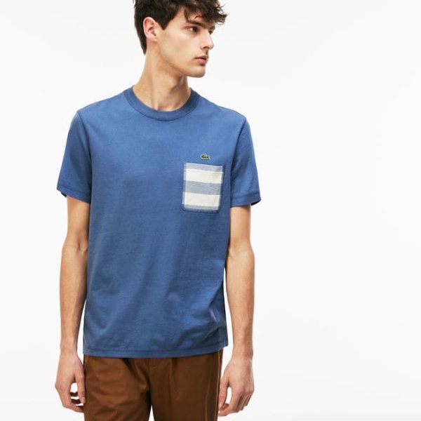 Men's Striped Pocket Cotton T-Shirt