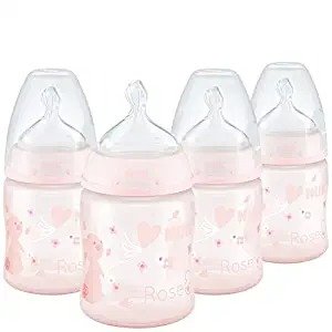 Smooth Flow Anti Colic Baby Bottle, 5 oz, 4 Pack, Pink Bunnies