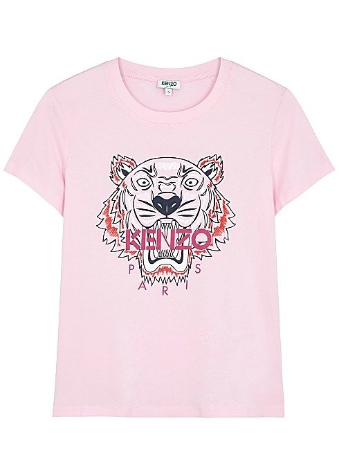 Pink tiger-print cotton T-shirt