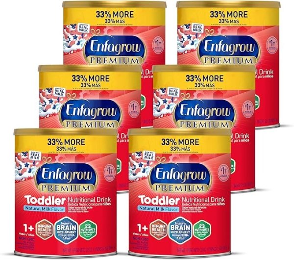 Premium Toddler Nutritional Milk Drink, Natural Milk Flavor Powder, 32 oz. Can (6 Cans) - Omega 3 DHA, Prebiotics, Non-GMO, (Packaging May Vary) from The Makers of Enfamil