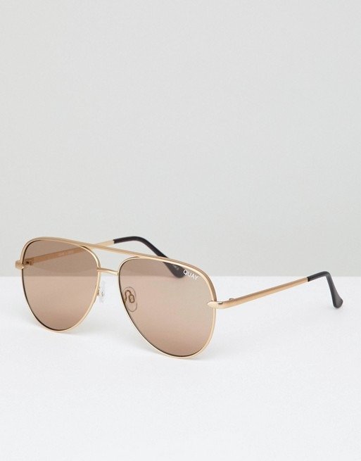 Quay Australia X Desi sahara aviator sunglasses in matte gold at asos.com