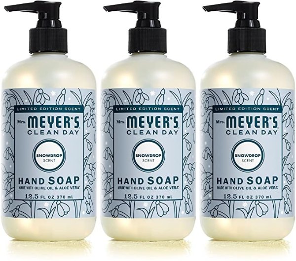 Liquid Hand Soap, Cruelty Free and Biodegradable Hand Wash Formula Formula Made with Essential Oils, Limited Edition Snowdrop Scent, 12.5 oz Bottle - Pack of 3
