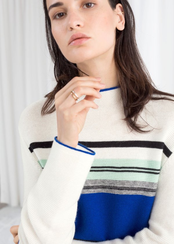 Oversized Striped Wool Blend Sweater