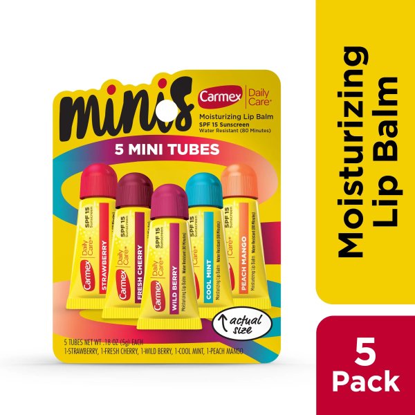 Daily Care Minis Lip Balm Tubes, SPF 15, Multi-Flavor Lip Balm Pack, 5 Count (1 Pack of 5)