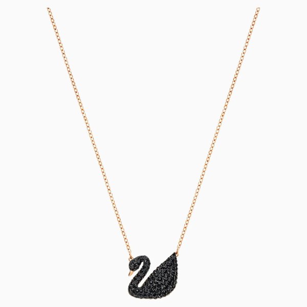 Iconic Swan Pendant, Black, Rose-gold tone plated by