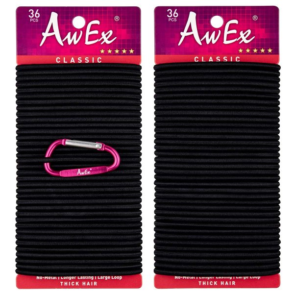 AwEx LARGE Hair Ties for Thick Hair,4 mm(0.16 Inch) Thick,170 mm(6.7 inches)Long,No Metal Hair Elastics,Big Hair Bands,Long Circumference Ponytail Holder