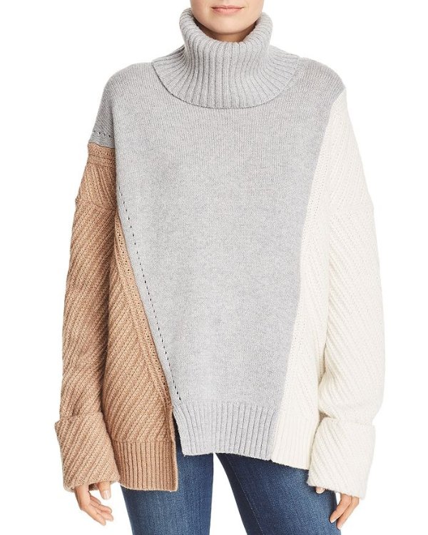 Viola Knits Deconstructed Color-Blocked Turtleneck Sweater
