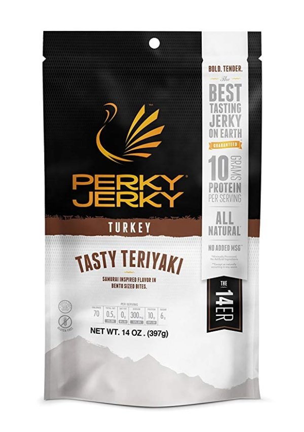 Teriyaki Turkey Jerky, 14oz - High Protein Snack 10g, Low Fat, Handcrafted, Tender Texture, Bold Flavor.