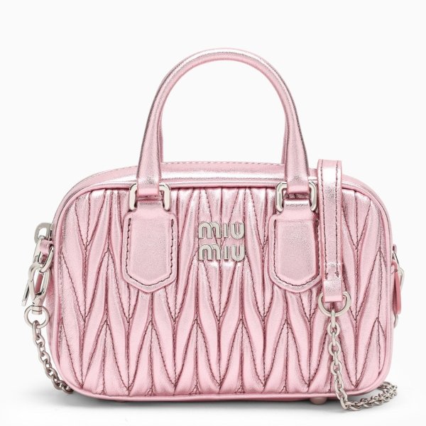 Mini handbag in metallic pink matelasse nappa leather