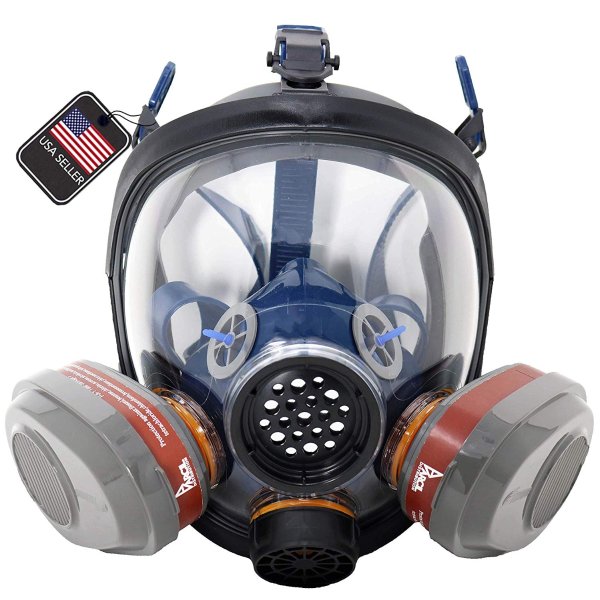 PD-100 Full Face Organic Vapor Respirator – Full Manufacturer Warranty – ASTM Certified – Double N95 Activated Charcoal Air filter Equivalent – Eye Protection – Industrial Grade Quality