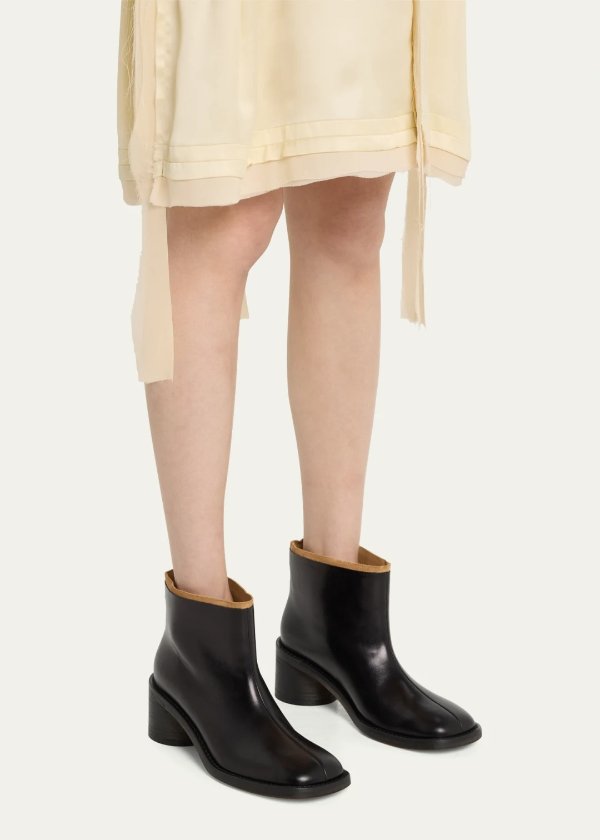 Leather Block-Heel Ankle Boots