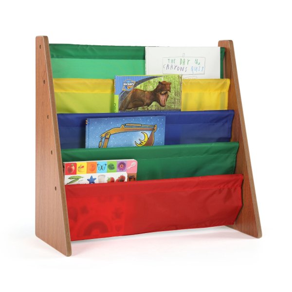 Highlight Collection Kids Book Rack Storage Bookshelf, Dark Pine & Primary