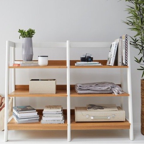 Scandinavian Finna Wide Ladder Bookcase - White / Light Oak