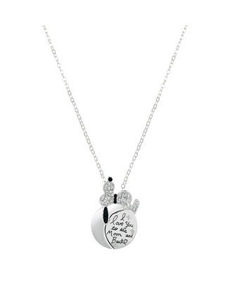 Fine Silver Plated Crystal "I Love You To The Moon Back" Snoopy Pendant Necklace