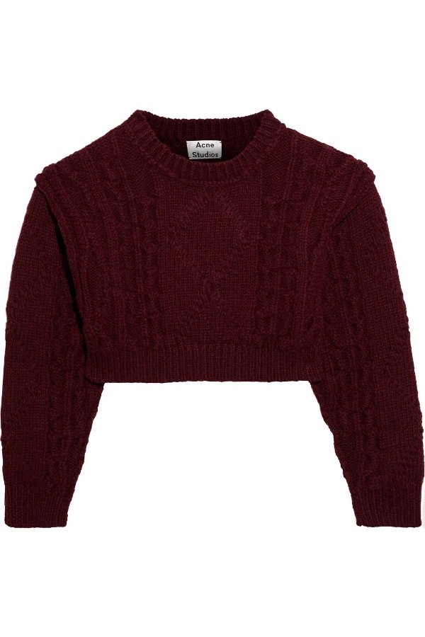 Cropped cable-knit wool sweater