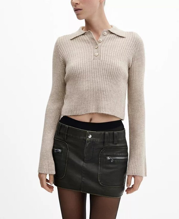 Women's Polo Neck Flared Sleeves Jumper