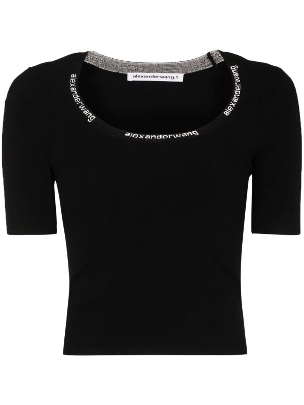 logo embroidered scoop neck top