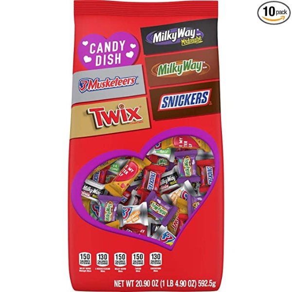 SNICKERS, TWIX, MILKY WAY & 3 MUSKETEERS Valentine's Day Chocolate Candy Minis Mix, 20.9-Ounce Bag