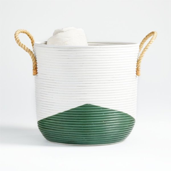 Green and White Coiled Rattan Toy Basket + Reviews | Crate & Kids