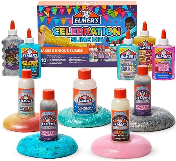 Celebration Slime Kit | Slime Supplies Include Assorted Magical Liquid Slime Activators and Assorted Liquid Glues, 10 Count
