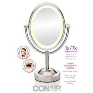 Conair True Glow Oval Satin Nickel Double-Sided Lighted Make-up Mirror