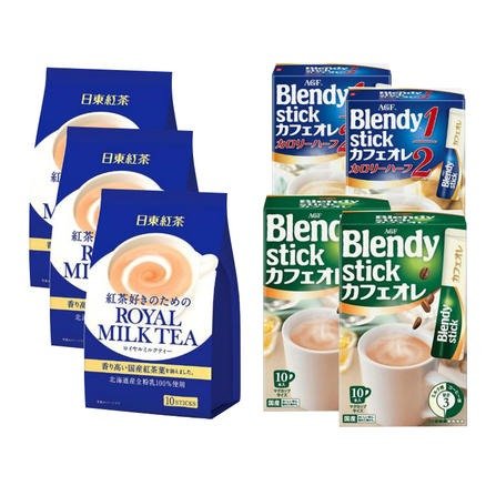 【免邮】AGF三合一原味牛奶咖啡原味欧蕾2包+微糖牛奶咖啡2包+日东奶茶 原味 3包