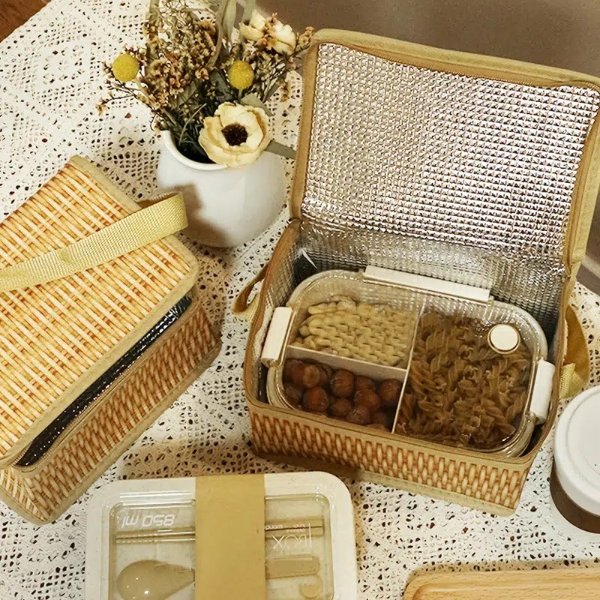 Temu 1pc Cute Lunch Box Portable Lunch Bag Vintage Picnic Basket
