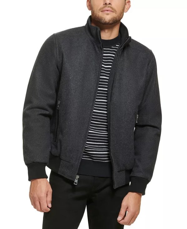 Men's Wool Bomber Jacket With Knit Trim