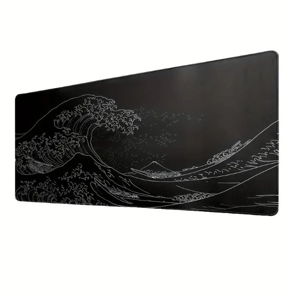 Japan Black Sea Wave Large Mouse Pad, Extended Gaming Mouse Pad Desktop Pad With Stitched Non-slip Rubber Base Keyboard And Mouse Pad, 31.5 X /35.4 X - Temu