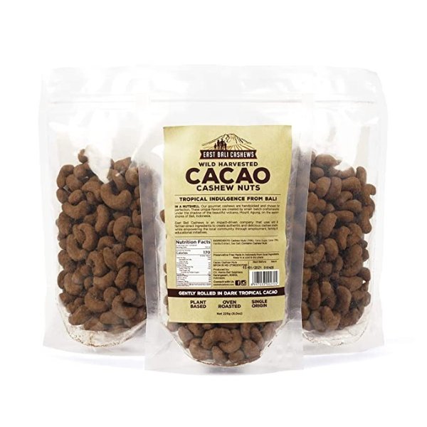 Bali Cashews - Cacao Cashew Nuts - Protein Packed, Gluten Free, Non-GMO, Vegan Friendly Snack - Naturally Flavored - 3 Count - 8oz