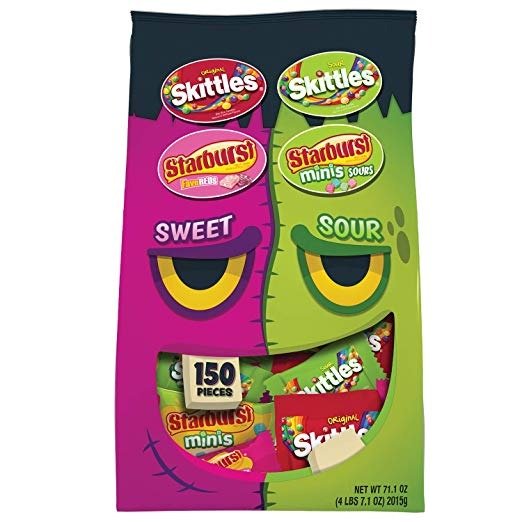 SKITTLES & STARBURST Sweet & Sour Halloween Candy Fun Size Variety Mix (150 Count)