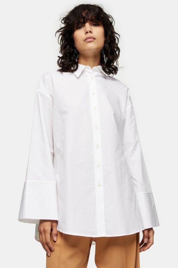 **White Extreme Cuff Shirt By Topshop Boutique