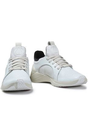 Perforated leather and mesh sneakers