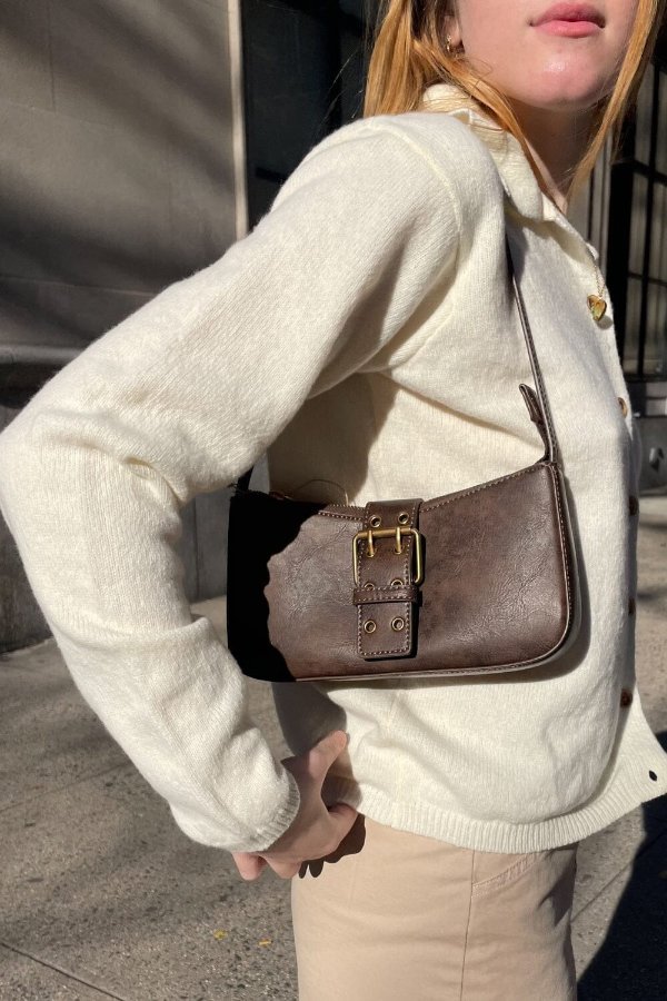 Dark Brown Grommet Shoulder Bag