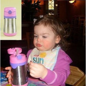 THERMOS FOOGO Vacuum Insulated Stainless Steel 10-Ounce Straw Bottle, Pink/Purple