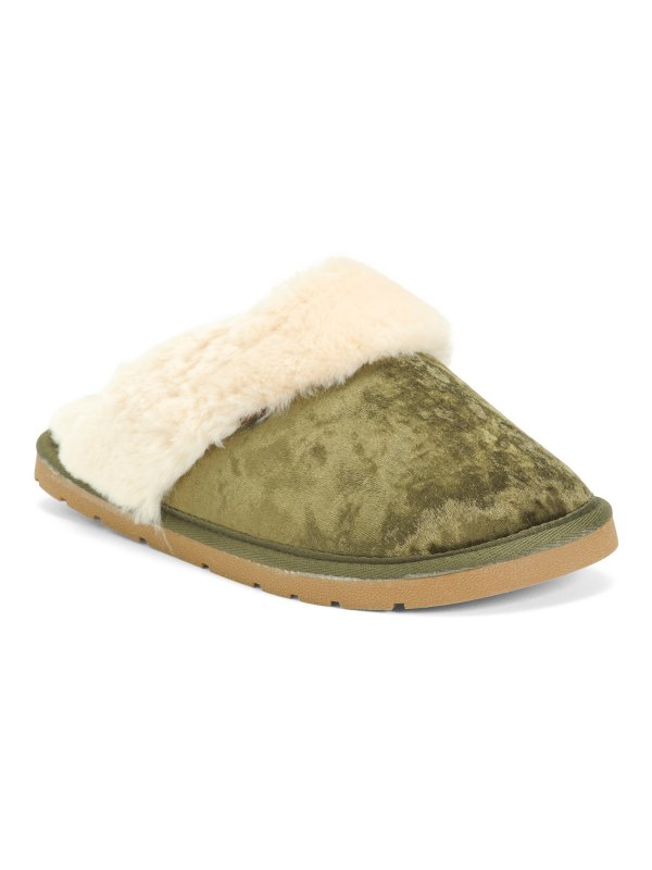 Suede Velvet Slippers With Faux Fur Lining
