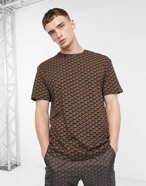 t-shirt in brown geo pattern | ASOS