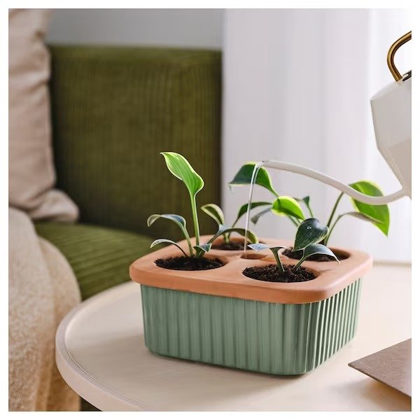 DAKSJUS Self-watering plant pot, terracotta/green, 8 ¾x8 ¾ "