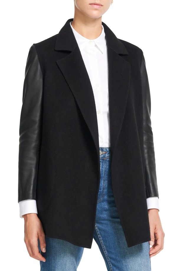 Clairene Wool & Cashmere Jacket with Leather Sleeves