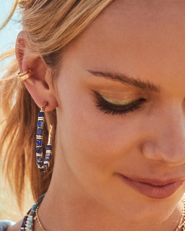 Ember Gold Hoop Earrings in Blue Lapis