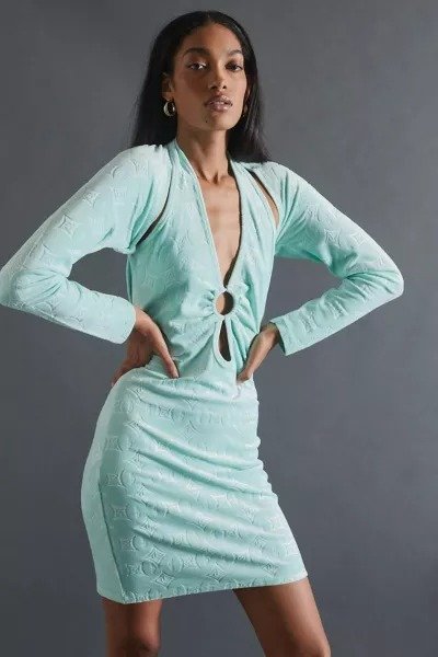 UO Exclusive Velour Embossed Mini Dress