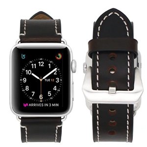 Hailan Band for Apple Watch Band Series 1 Series 2 Series 3,Retro Genuine Leather Wrist Strap Replacment Band with Large Classic Stainless Steel Buckle Clasp for iwatch,42mm,Coffee