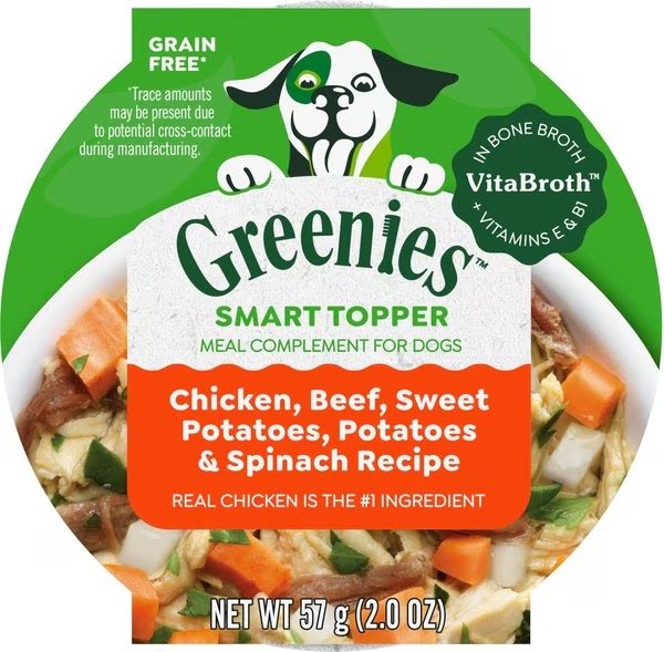 Greenies Smart Topper Chicken, Beef, Sweet Potatoes, Potatoes & Spinach Recipe Grain-Free Wet Dog Food Topper, 2-oz tray, case of 10