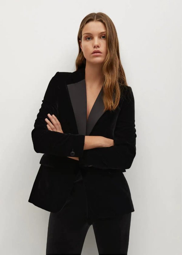 Velvet blazer with contrasting flap - Women | OUTLET USA