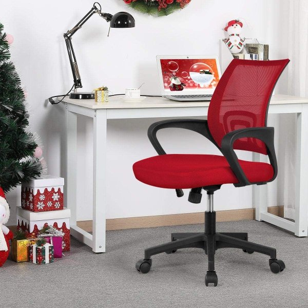 Ergonomic Mesh Office Chair Mid-Back Height Adjustable Computer Chair w/Lumbar Support & 360° Rolling Casters 200lb Weight Capacity Red