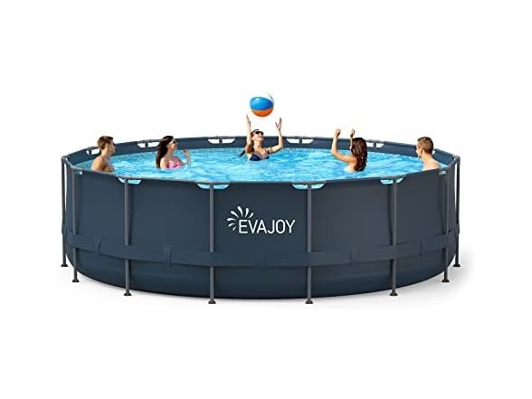 EVAJOY 16ft x 48in Metal Frame Swimming Pool Set, Round Above Ground Pool Set with 2000 GPH Sand Filter Pump, Pool Ladder, Ground Cloth, Pool Cover
