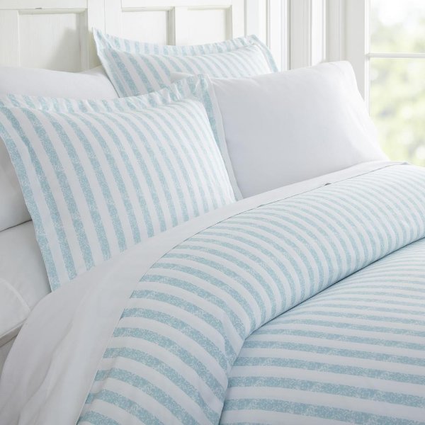 Rugged Stripes Patterned Performance Light Blue Twin 3-Piece Duvet Cover Set
